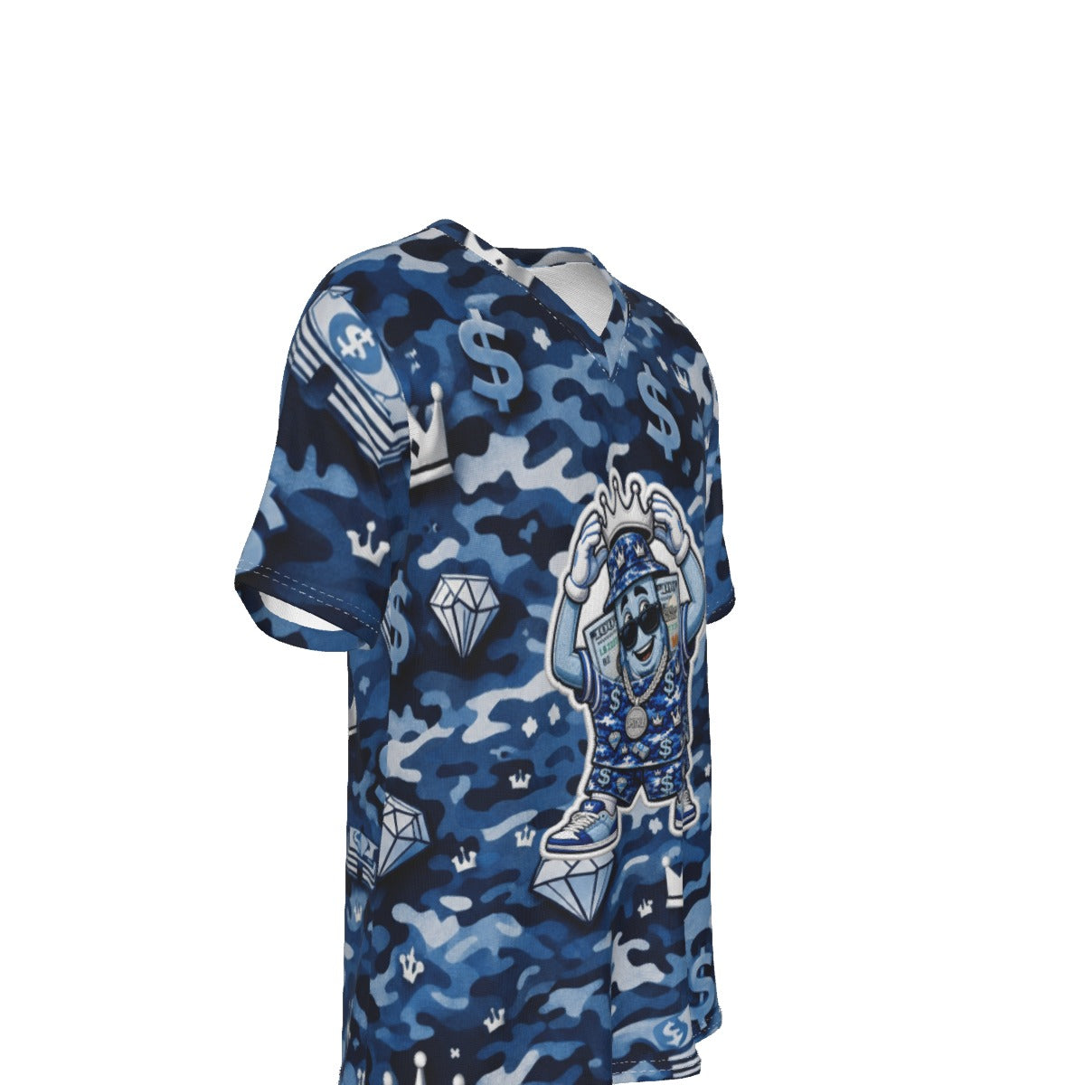 Camo Blue Money Moves V-Neck T-Shirt