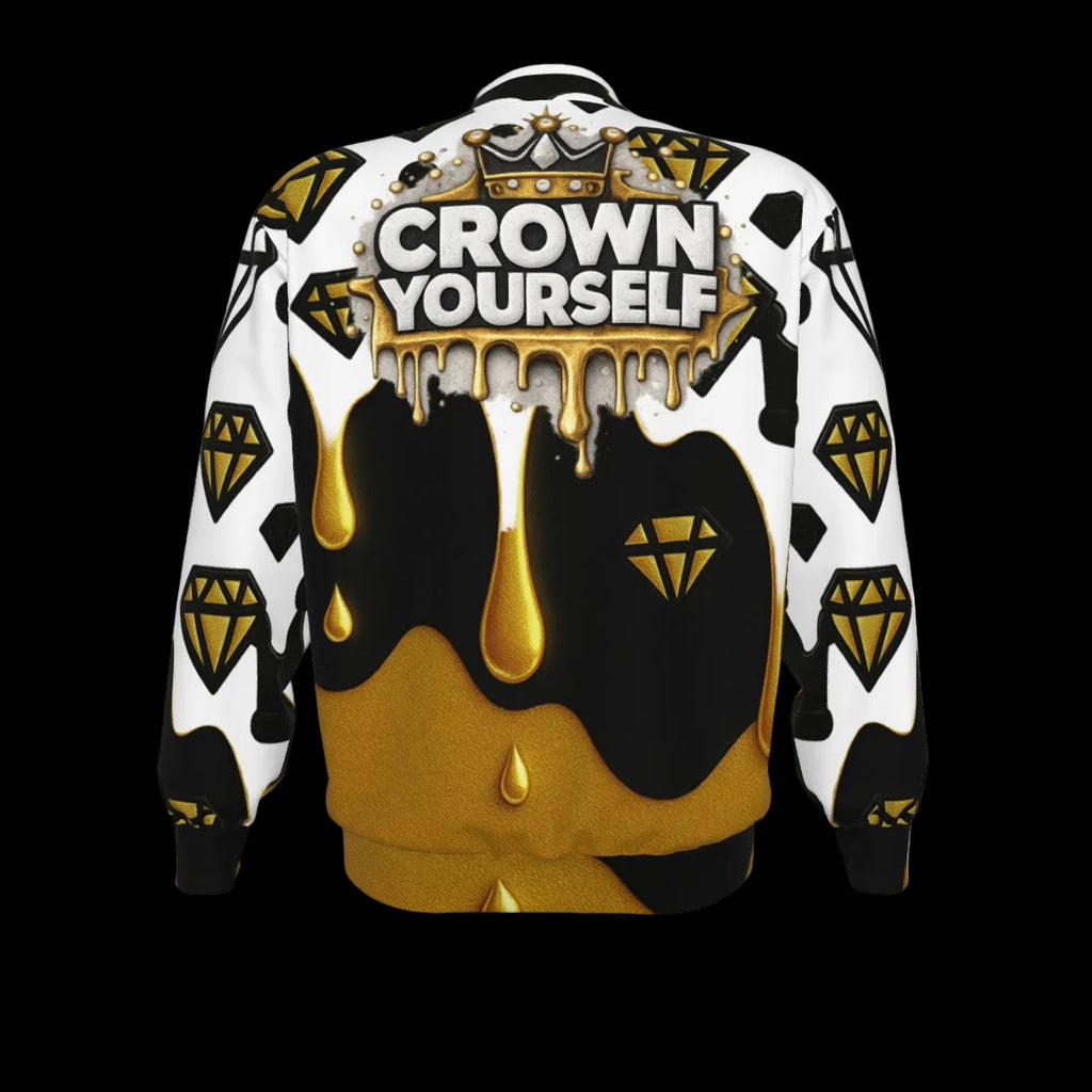 "Crown Yourself" weiß, schwarz und goldene Unisex Bomberjacke
