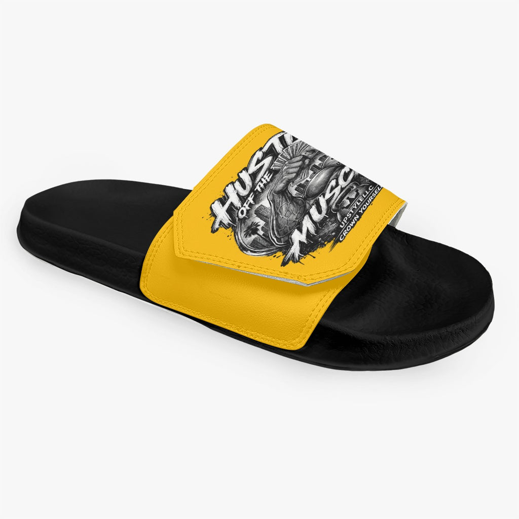 Golden Grind — Hustle Off the Muscle Men's Velcro Slippers