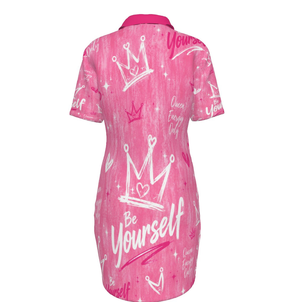 Pretty Pink Women's Polo Collar Dress
