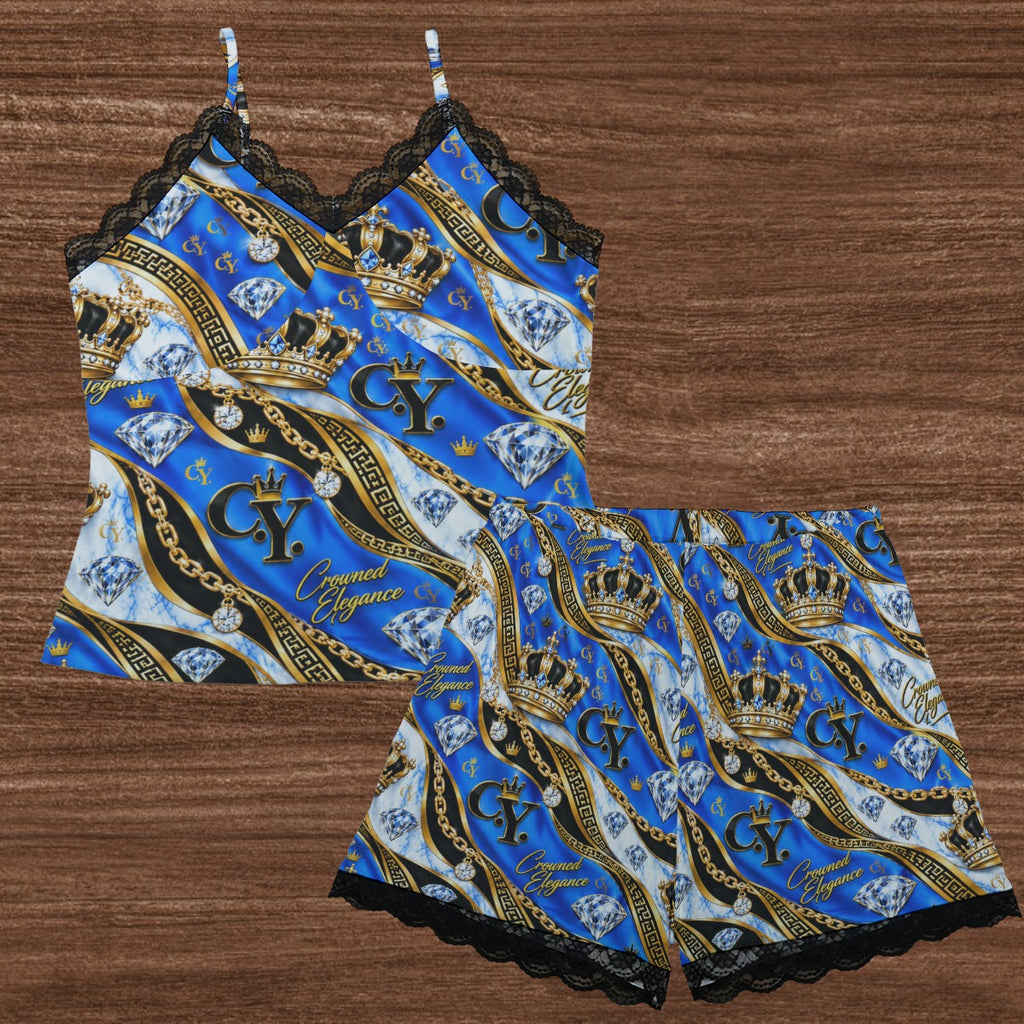 C.Y. Sapphire Queen – Women's Lace-Trim Cami & Shorts Lounge Set
