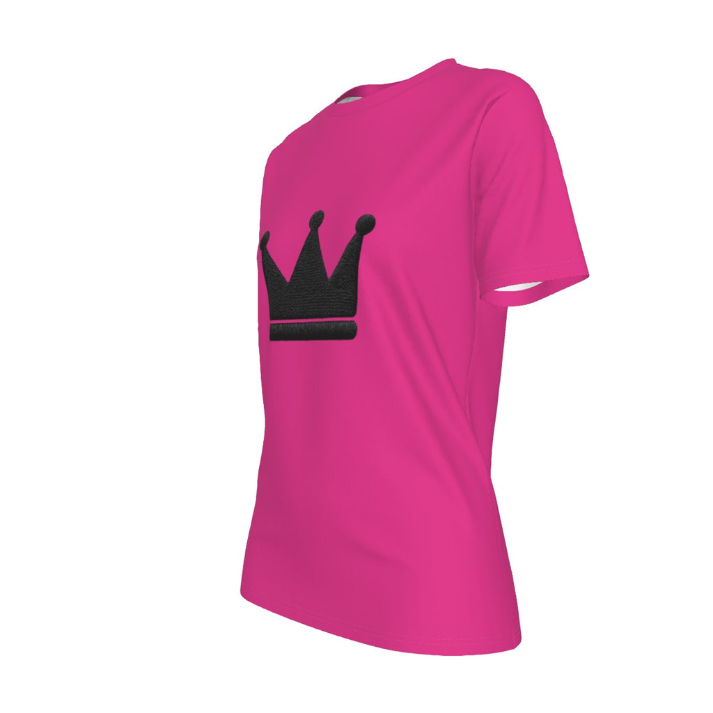 Krönen Sie sich selbst: Pink-schwarzes Damen-T-Shirt mit Rundhalsausschnitt