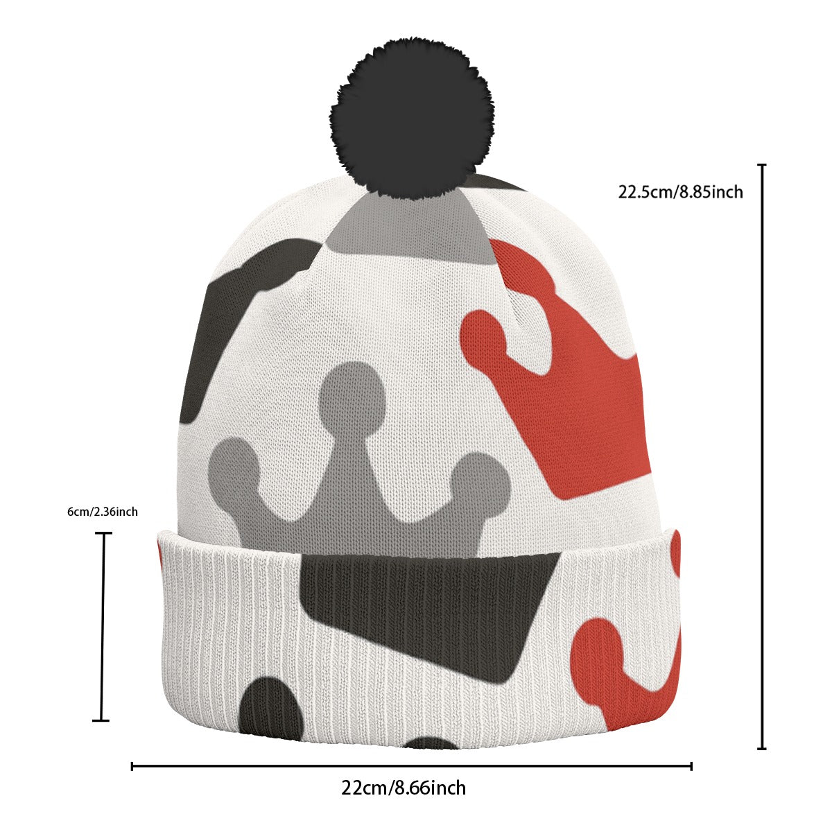 Bonnet tricoté rouge, noir et blanc avec pompon - Couronnez-vous