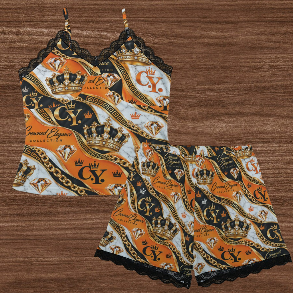 C.Y. Royal Sunset – Women's Lace-Trim Cami & Shorts Lounge Set