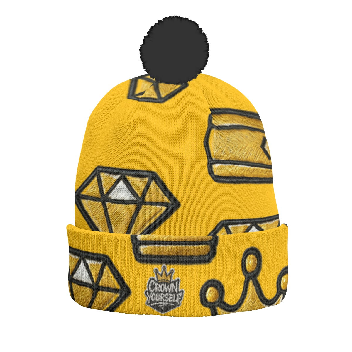 Chapeau en tricot jaune avec pompon « Crown Yourself »