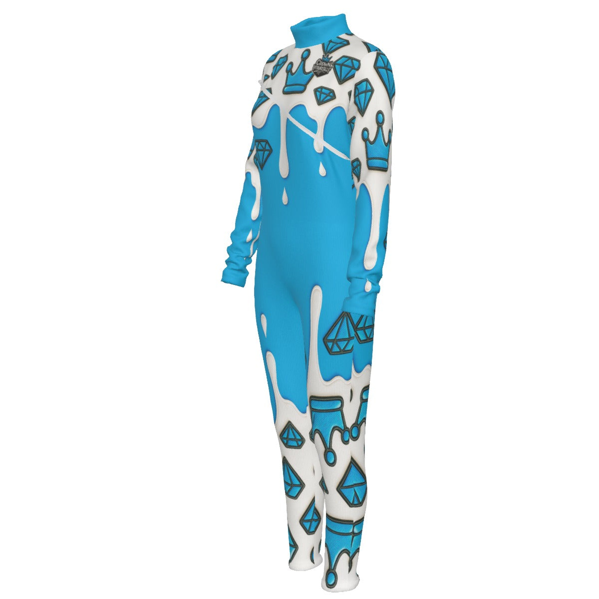 Crown yourself Baby Blue Women's Long-sleeved High-neck Jumpsuit With Zipper