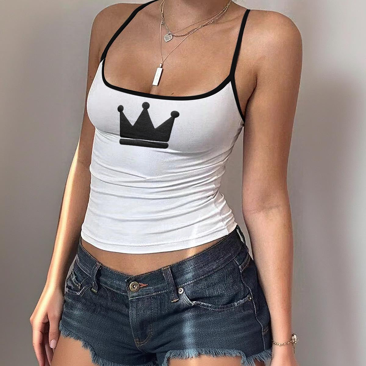 UPSTYLE Crown Cami Top – White/Black