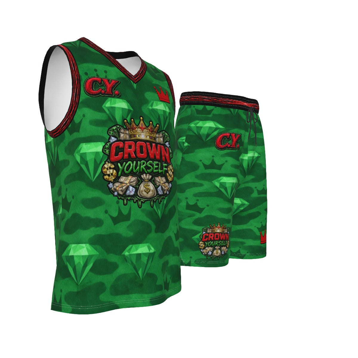 C.Y. Emerald Reign Men's V Neck Basketball Suit