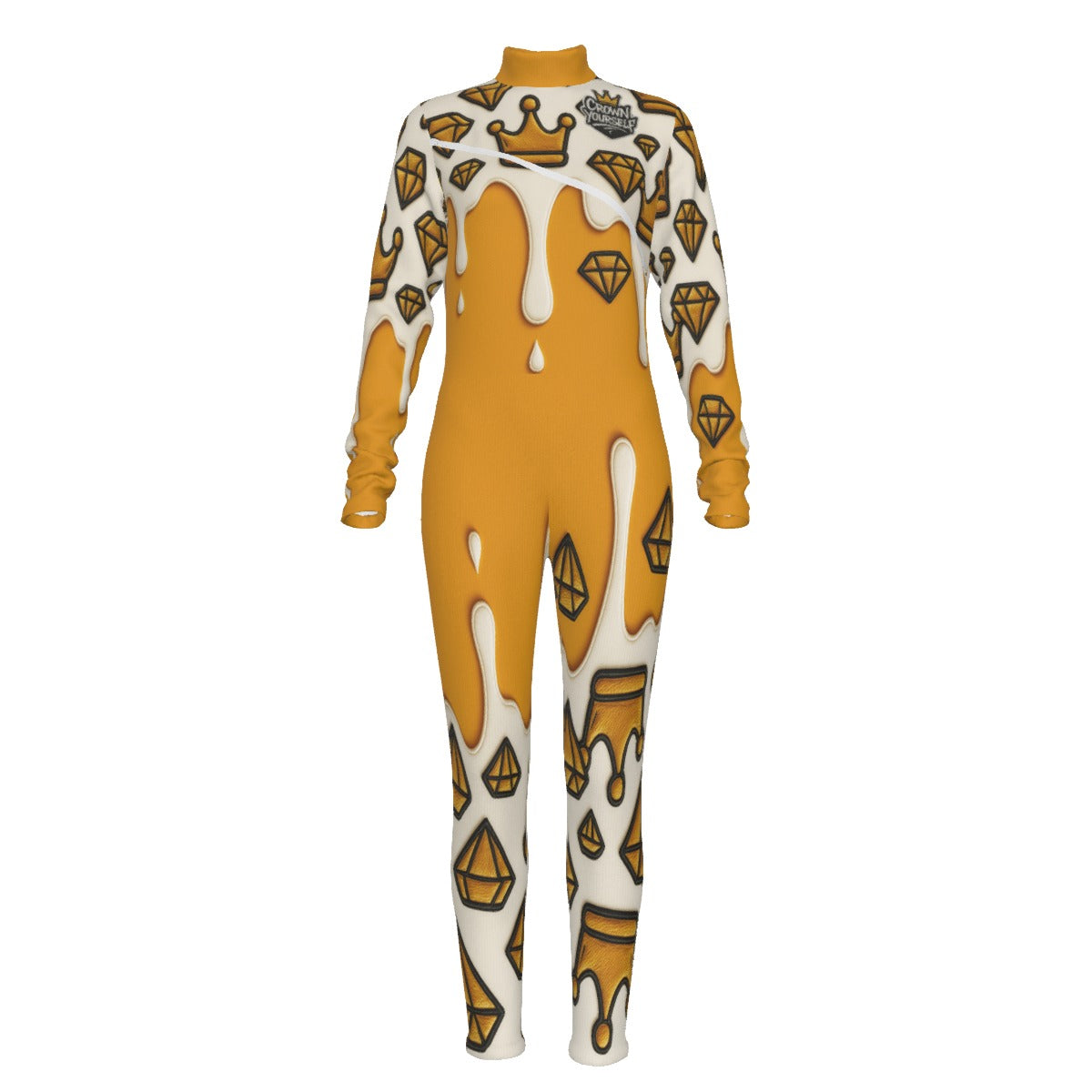 Crown yourself Yellow Women's Long-sleeved High-neck Jumpsuit With Zipper